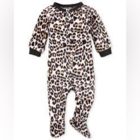 Little Me Baby Size 12 Months Vintage Fleece Leopard Print Footie Pajamas - Picture 1 of 9